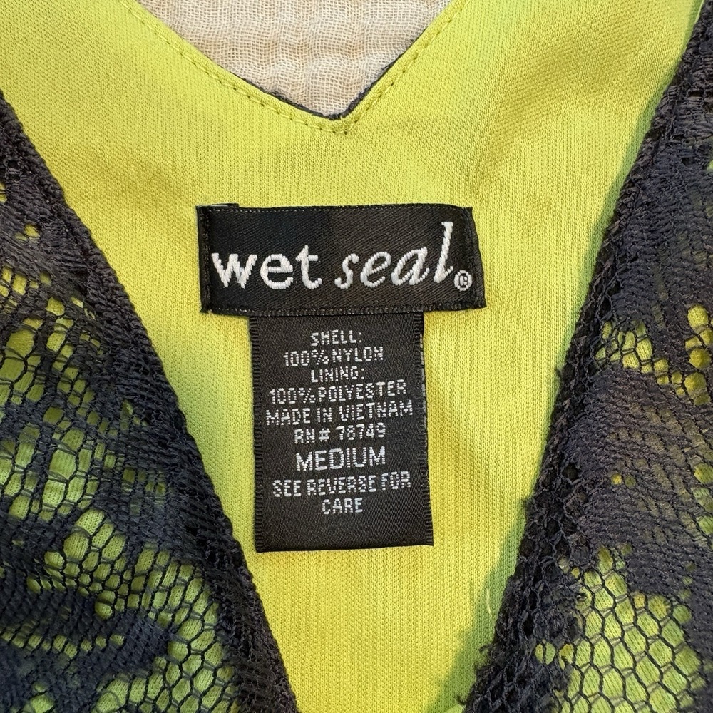 Vintage Y2K Wet Seal Lace Cami Overlay Tank Top Medium Neon Green Punk Grunge - Picture 2 of 7